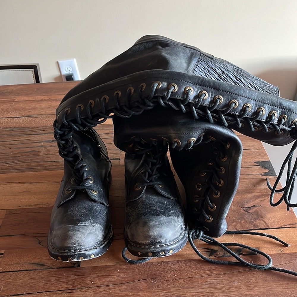 JEFFREY CAMPBELL over the knee lace up distressed combat boots - size 9